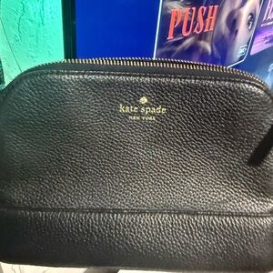 kate spade Black Pebbled Leather Dome Pouch with Gold Logo